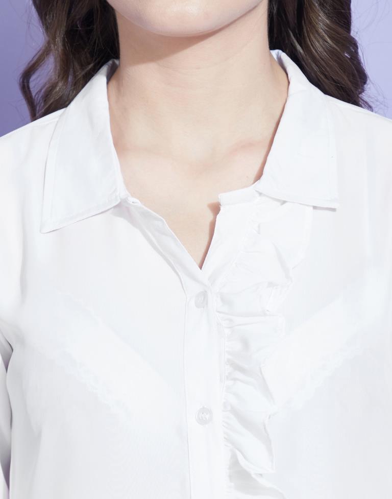 White Elastic Frill Sleeve Shirt | Leemboodi