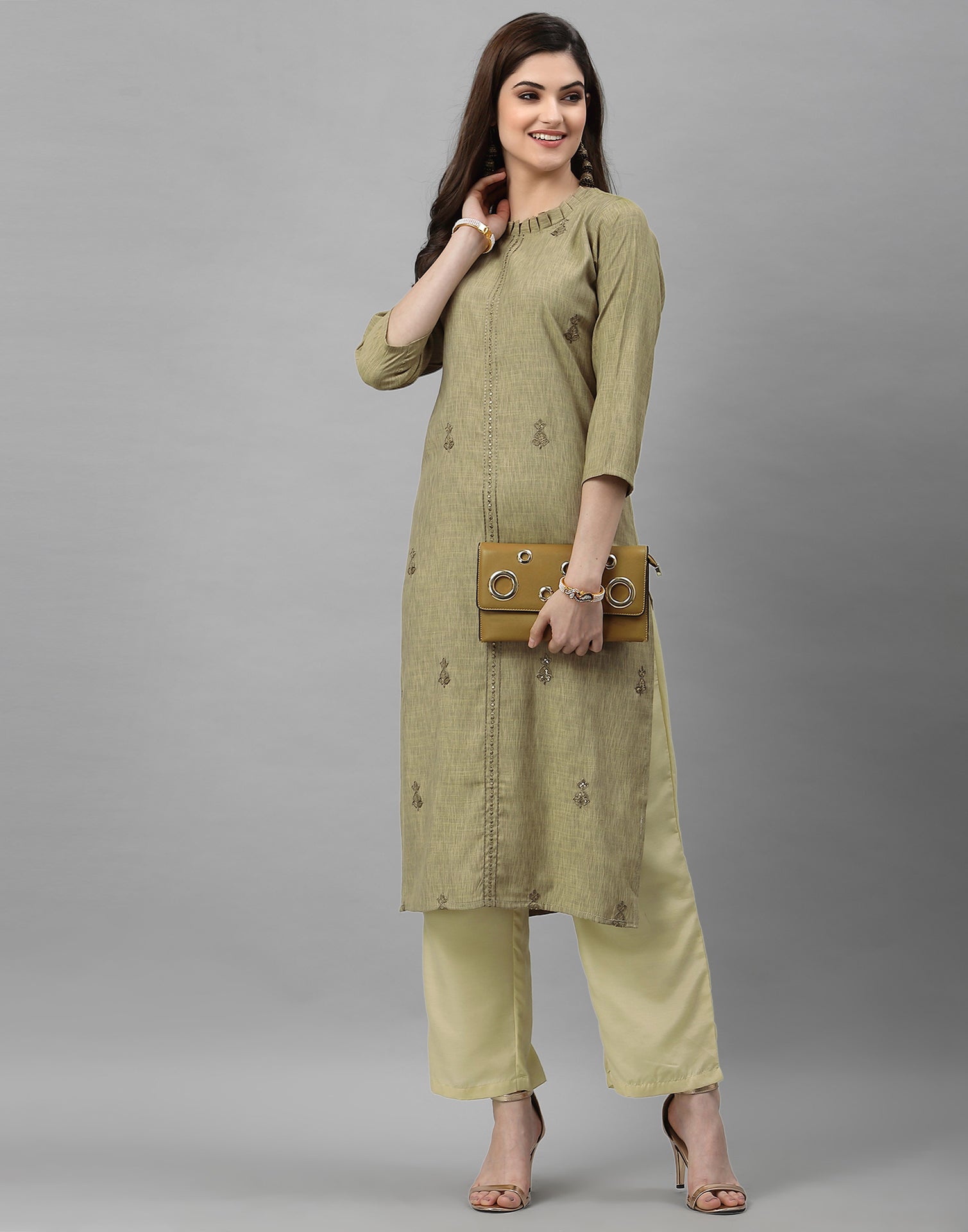 Beige Embroidered Kurti Leemboodi