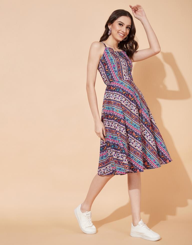 Multicoloured A-line dress | Leemboodi