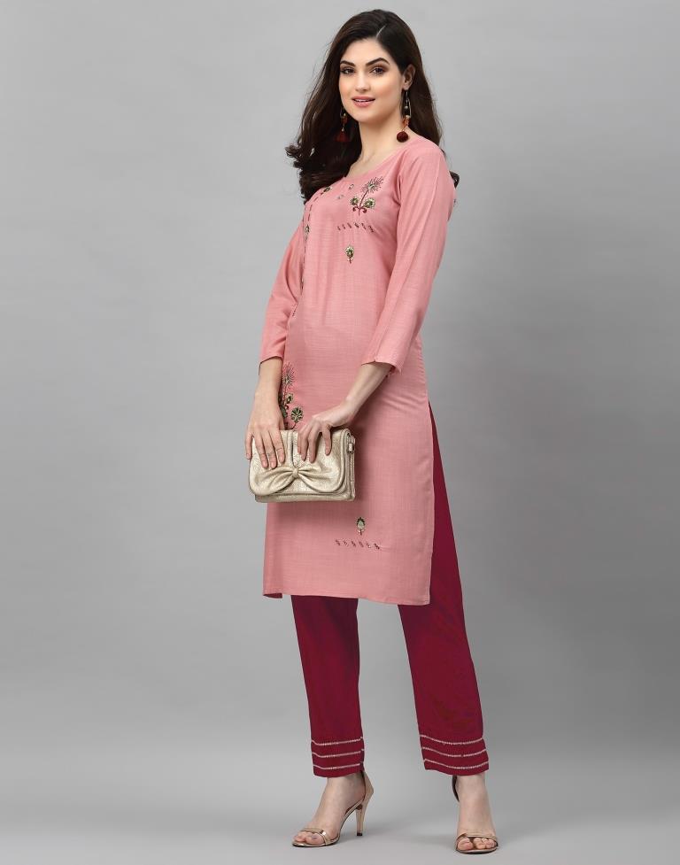 Bandhani Light Pink Printed Stylish Kurti With Cotton Pant