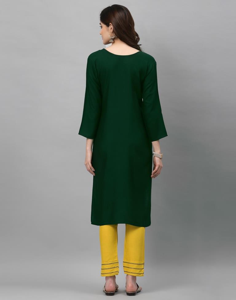 Bottle Green Embroidered Kurti | Leemboodi