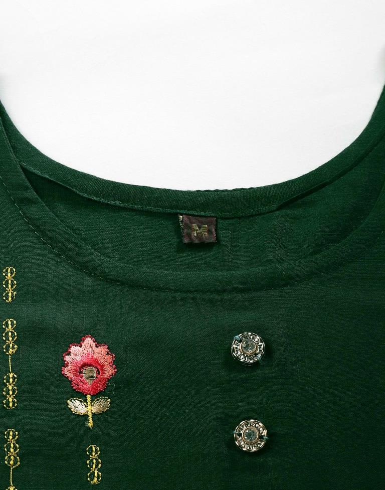 Bottle Green Embroidered Kurti | Leemboodi