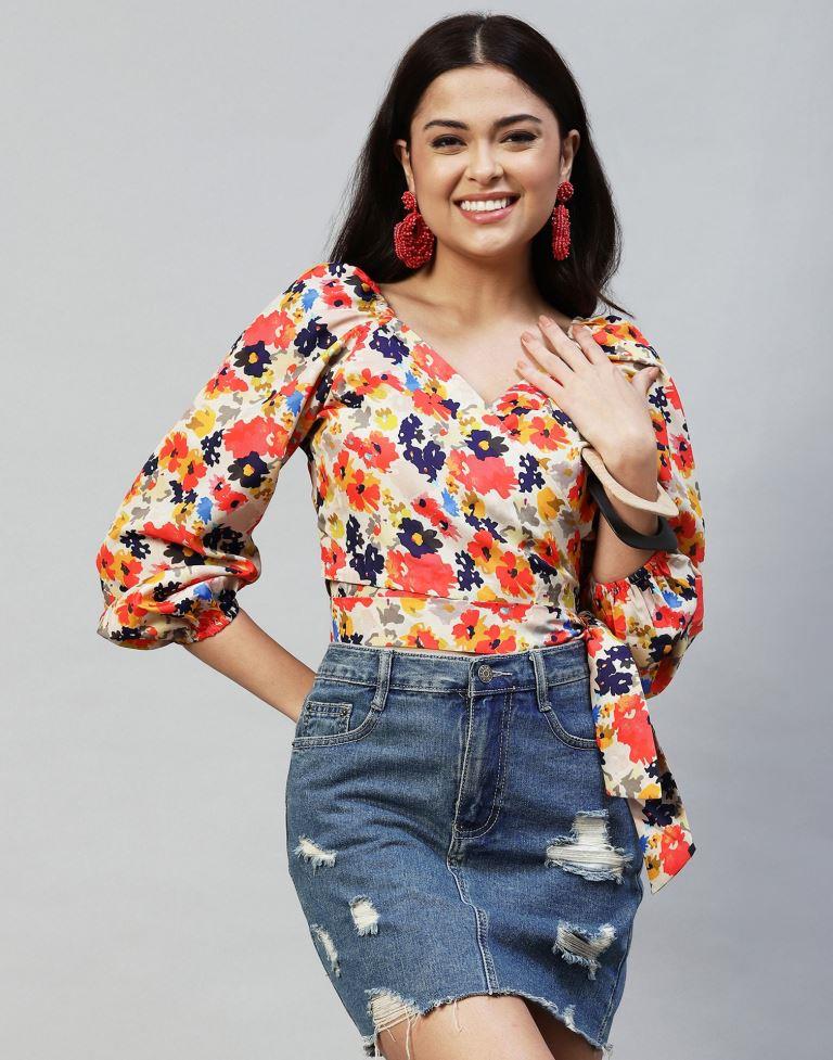 Multicoloured Floral Knotted Top | Leemboodi