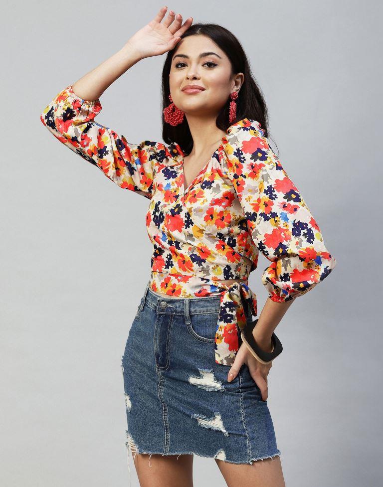 Multicoloured Floral Knotted Top | Leemboodi