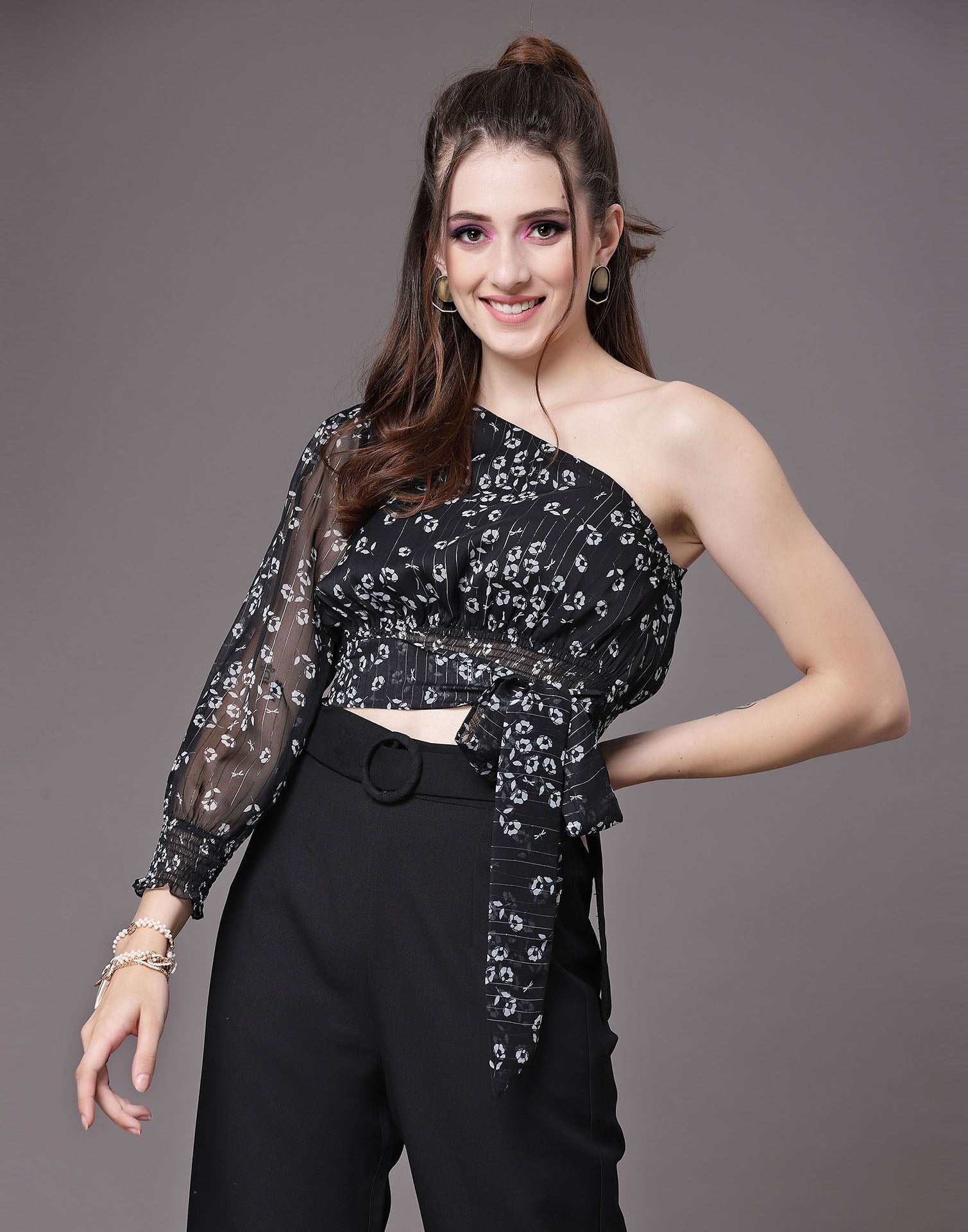 One shoulder hotsell chiffon top