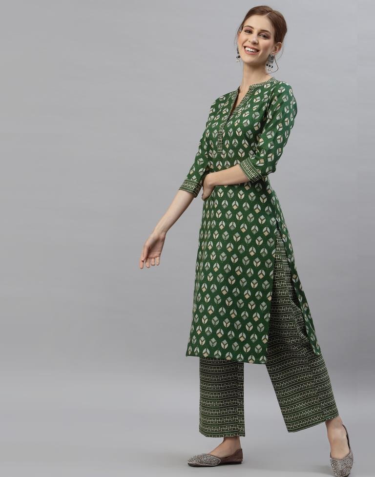 Green Kurti With Pant Set | Leemboodi