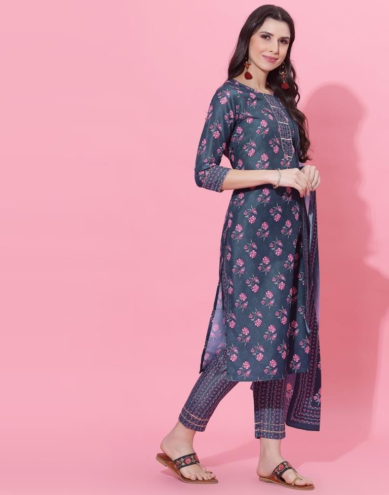 Dark Blue Kurti With Pant And Dupatta | Leemboodi