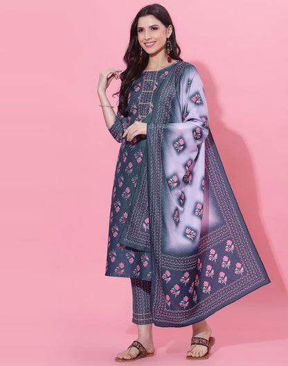 Dark Blue Kurti With Pant And Dupatta | Leemboodi