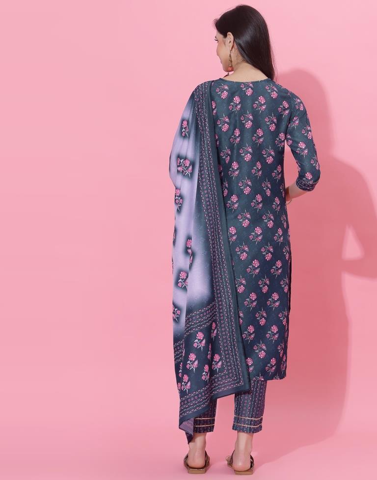 Dark Blue Kurti With Pant And Dupatta | Leemboodi