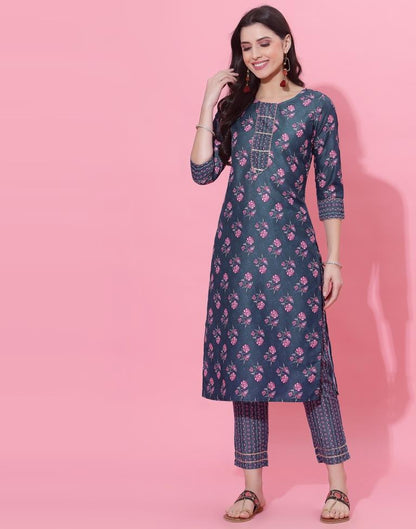 Dark Blue Kurti With Pant And Dupatta | Leemboodi