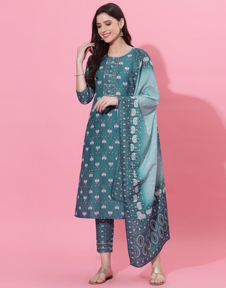 Blue Kurti With Pant And Dupatta | Leemboodi