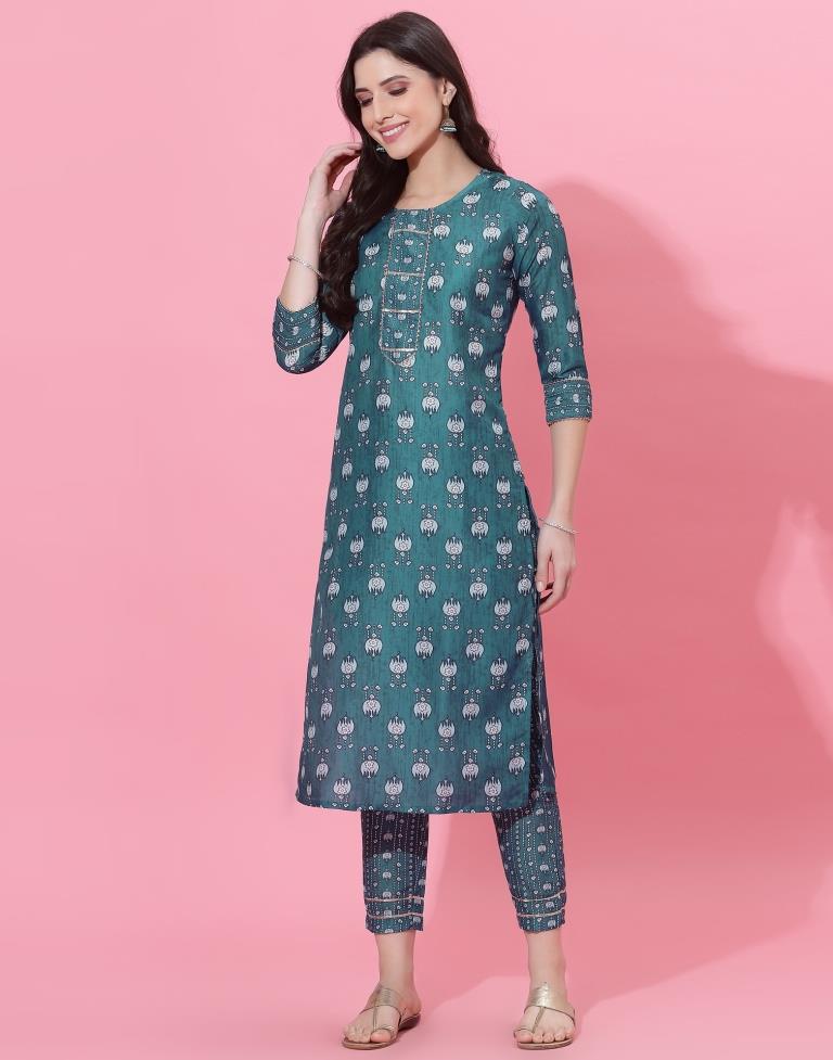 Blue Kurti With Pant And Dupatta | Leemboodi