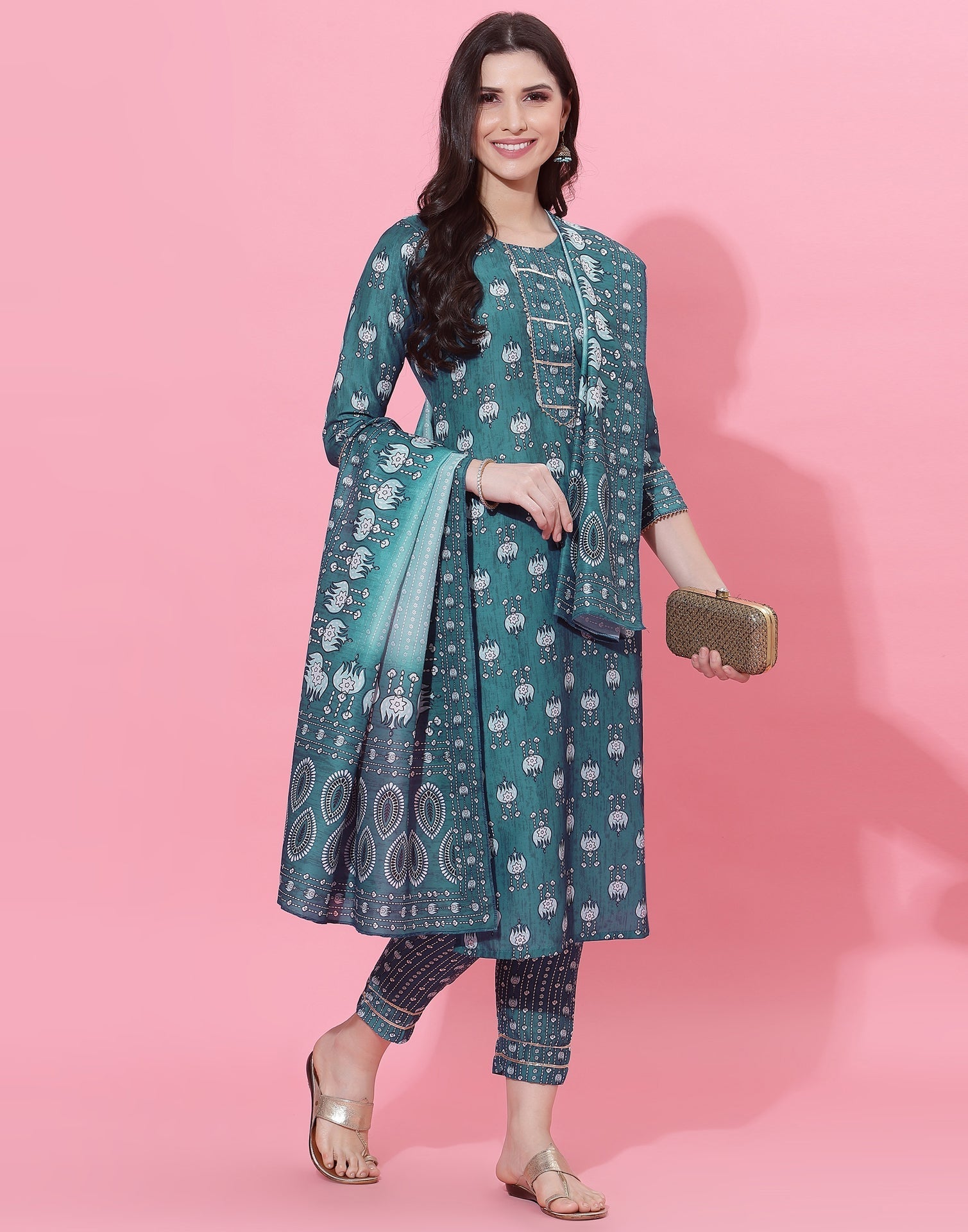 Blue Kurti With Pant And Dupatta | Leemboodi