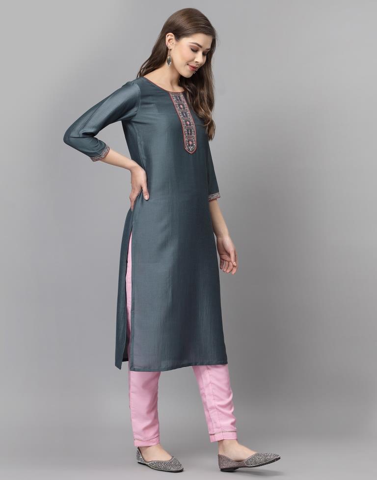 Grey Embroidered Kurti