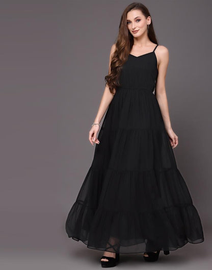Black Tiered Maxi Dress | Leemboodi