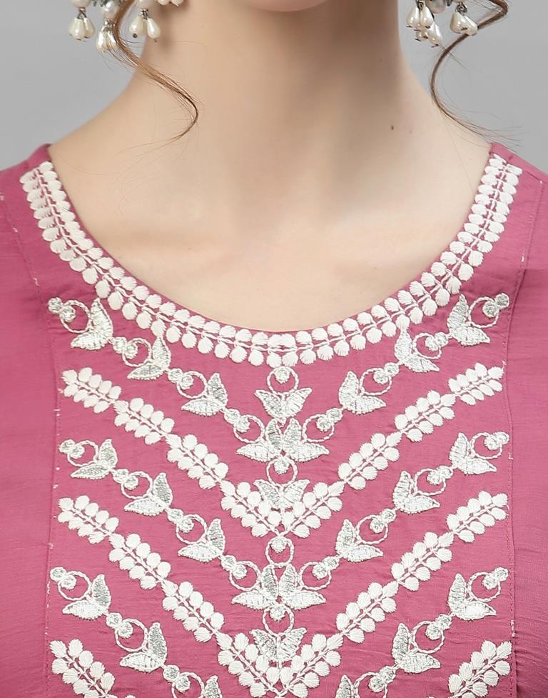 Pastel Pink Embroidered Kurti | Leemboodi