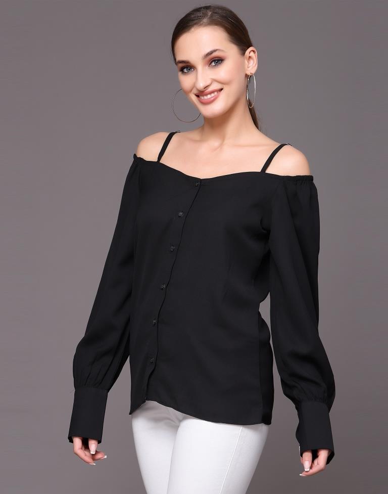 Black Cuffed Full Sleeve Shirt | Leemboodi