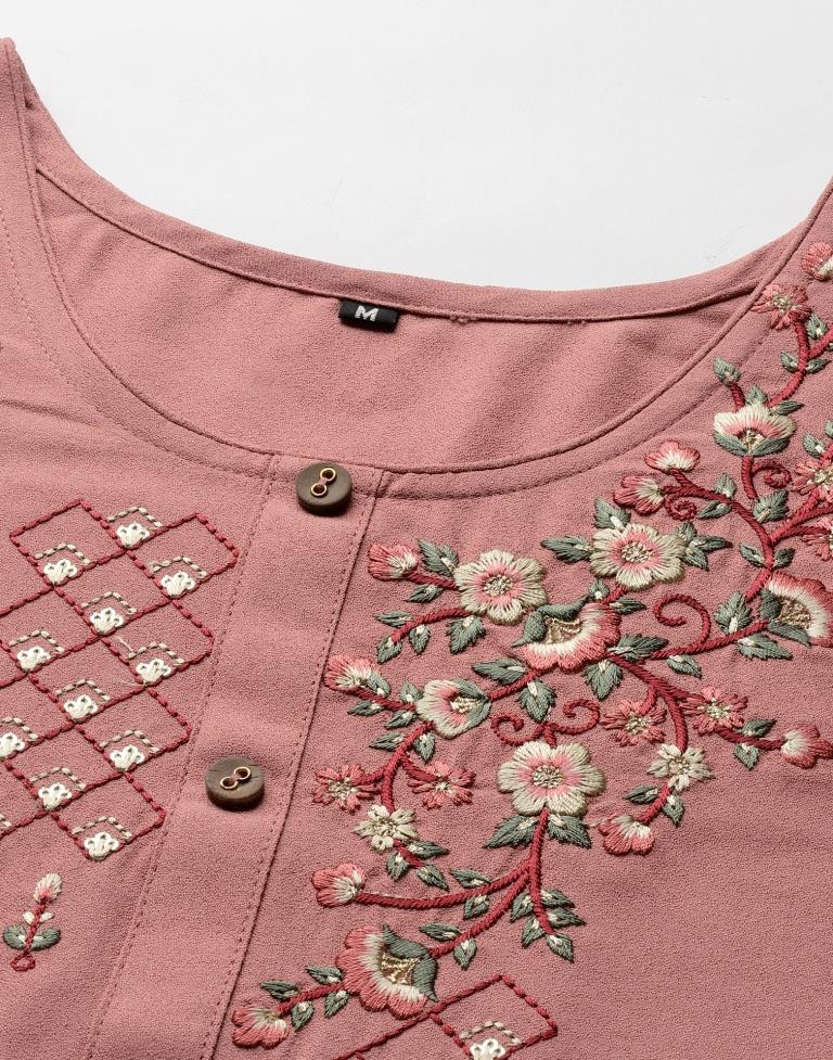 Badami Pink Embroidered Kurti | Leemboodi