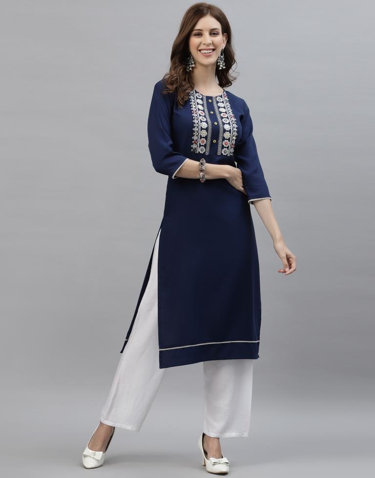 Blue Embroidered Kurti | Leemboodi