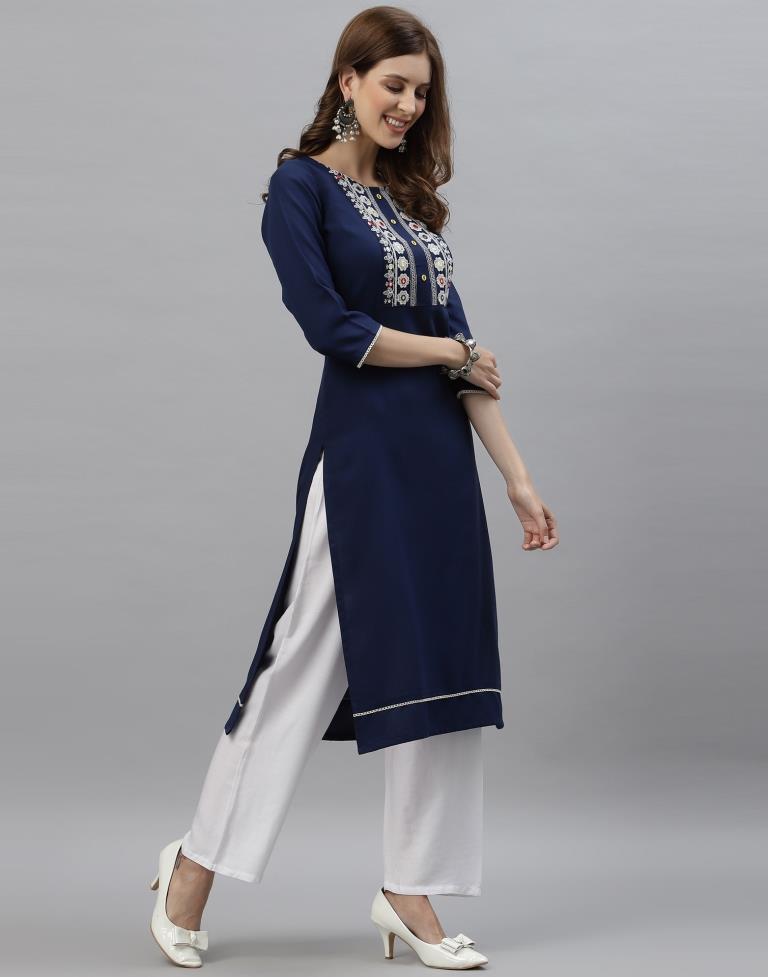 Blue Embroidered Kurti | Leemboodi