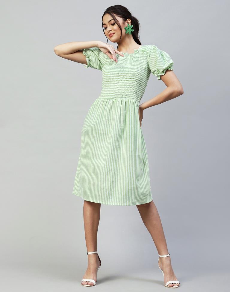 Pista Green Smocked Dress | Leemboodi