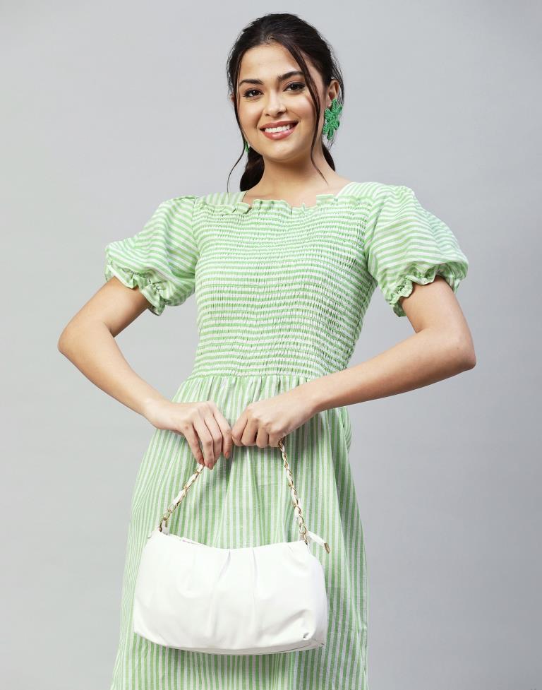 Pista Green Smocked Dress | Leemboodi