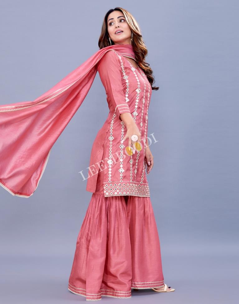 Beautiful Women Pink Embroidery Naira cut Kurti Pant with dupatta set. –  mahezon
