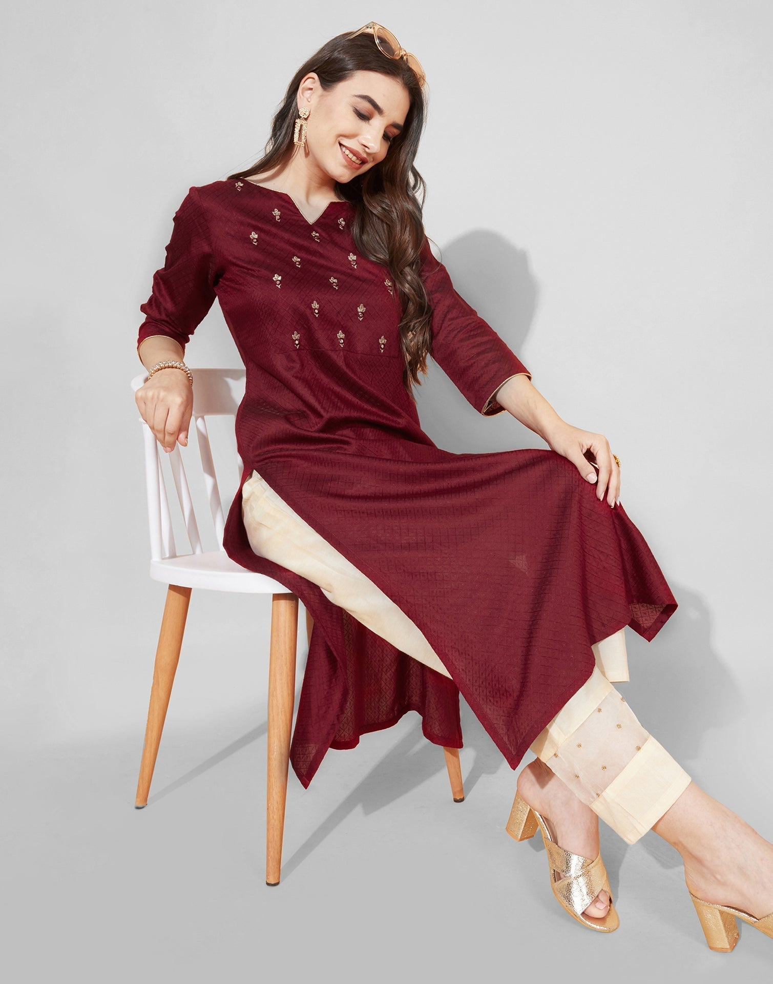 Maroon Embroidered Kurti Leemboodi