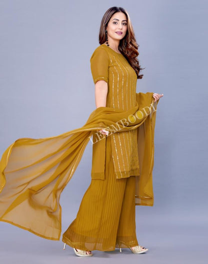 Mustard Kurti With Palazzo And Dupatta | Leemboodi