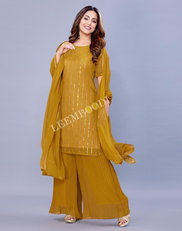 Mustard Kurti With Palazzo And Dupatta | Leemboodi