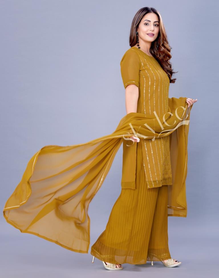 Mustard Kurti With Palazzo And Dupatta | Leemboodi