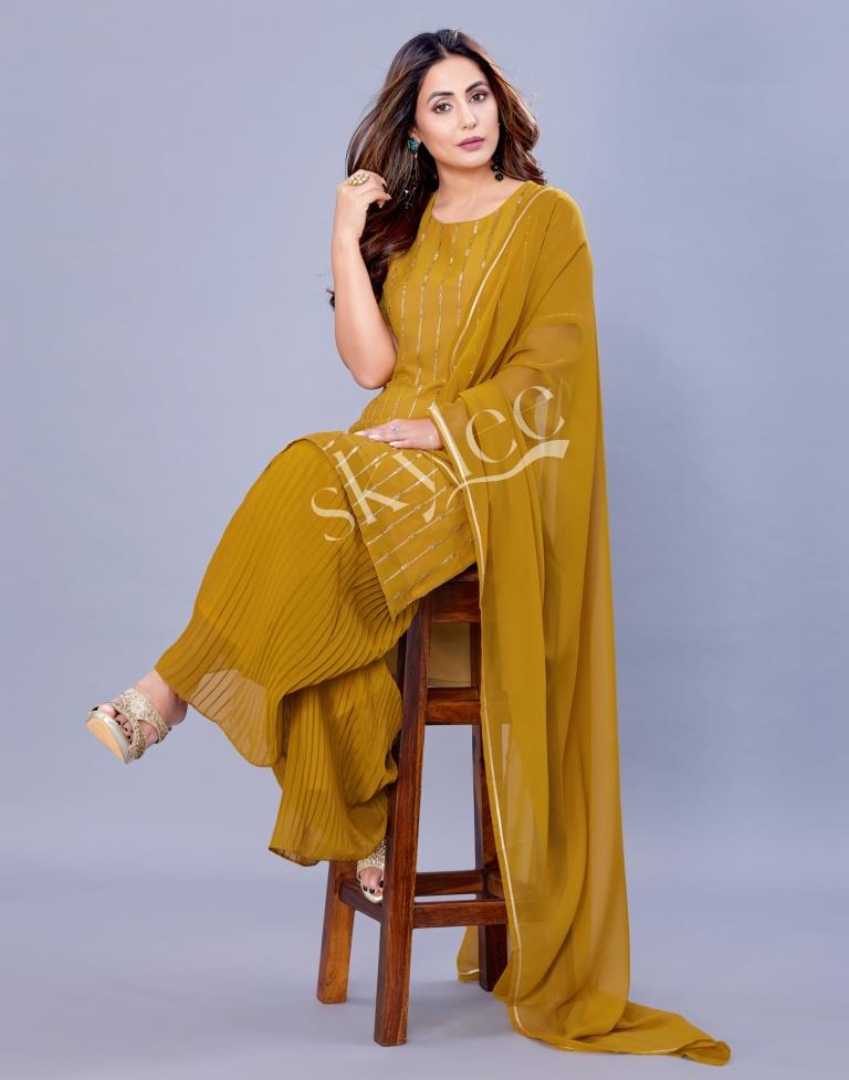 Mustard Kurti With Palazzo And Dupatta | Leemboodi