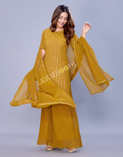 Mustard Kurti With Palazzo And Dupatta | Leemboodi