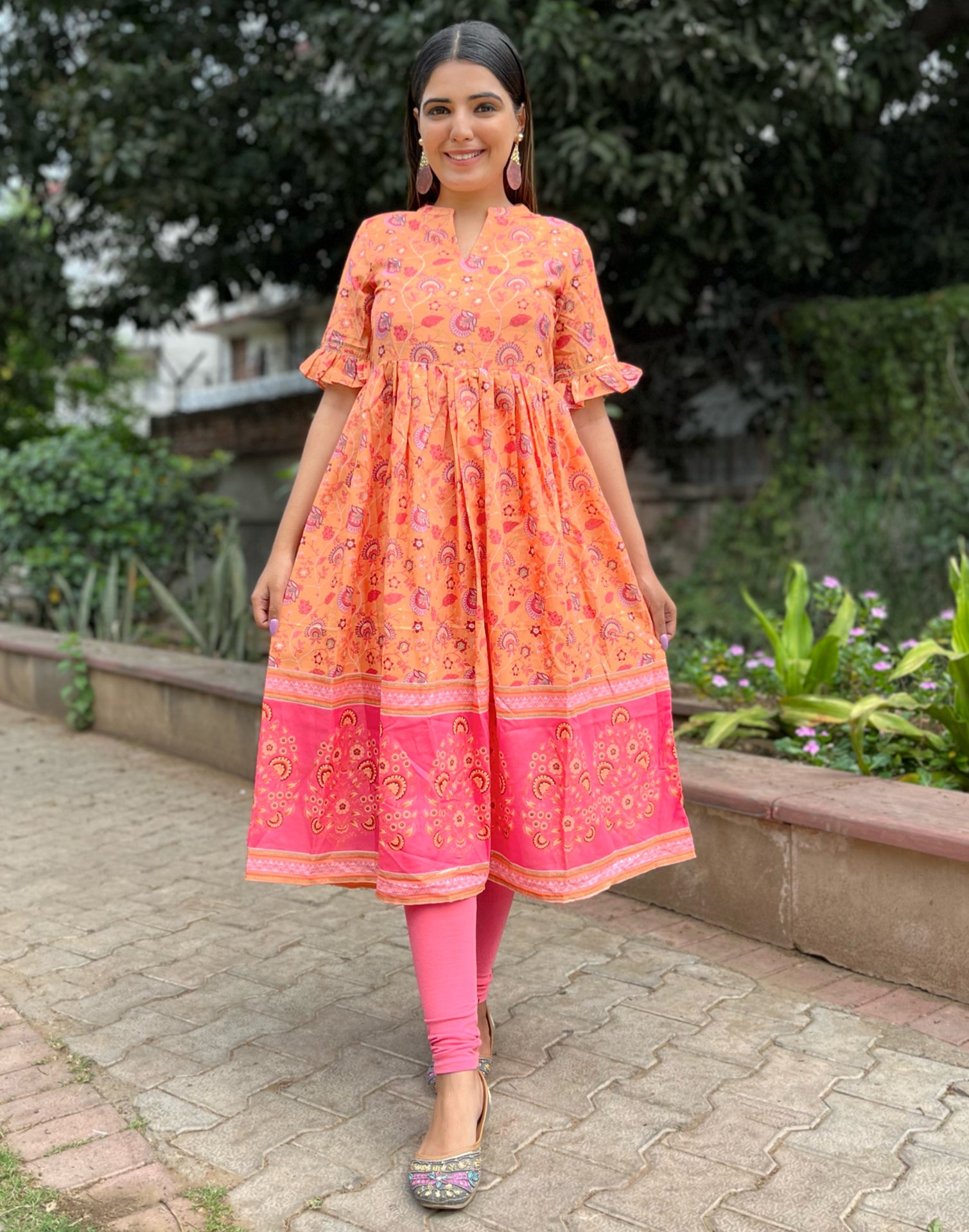 Buy online Peach Solid Flared Kurti from Kurta Kurtis for Women by Indian  Virasat for ₹680 at 62% off | 2024 Limeroad.com