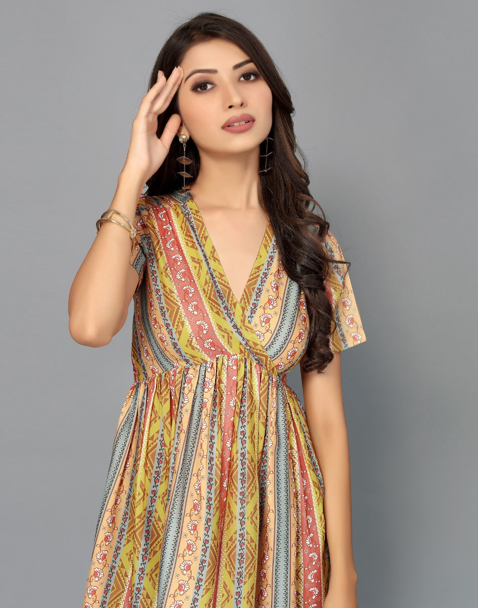 Buy online Printed Flared Ethnic Dress from ethnic wear for Women by  Sadhyati for ₹1319 at 56% off | 2024 Limeroad.com