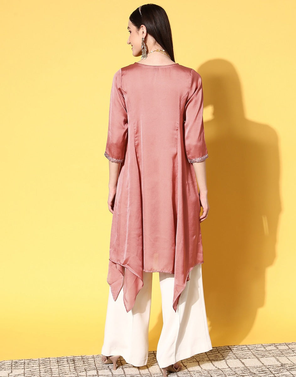 Peach Asymmetric Kurti Leemboodi