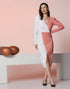 White & Peach Lycra Color block  Dress | Leemboodi