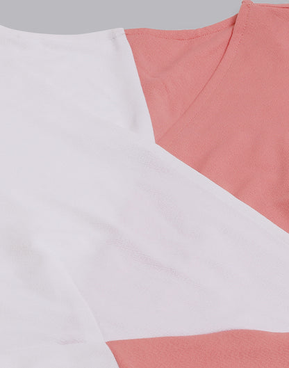 White &amp; Peach Lycra Color block  Dress | Leemboodi