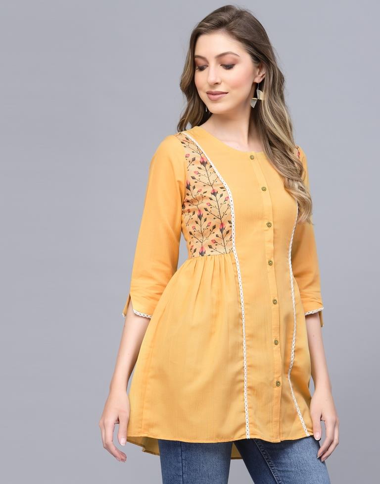 Buy Trands Casual Women Yellow Plain Kurti with Jacket  Rayon Fabric at  Amazonin