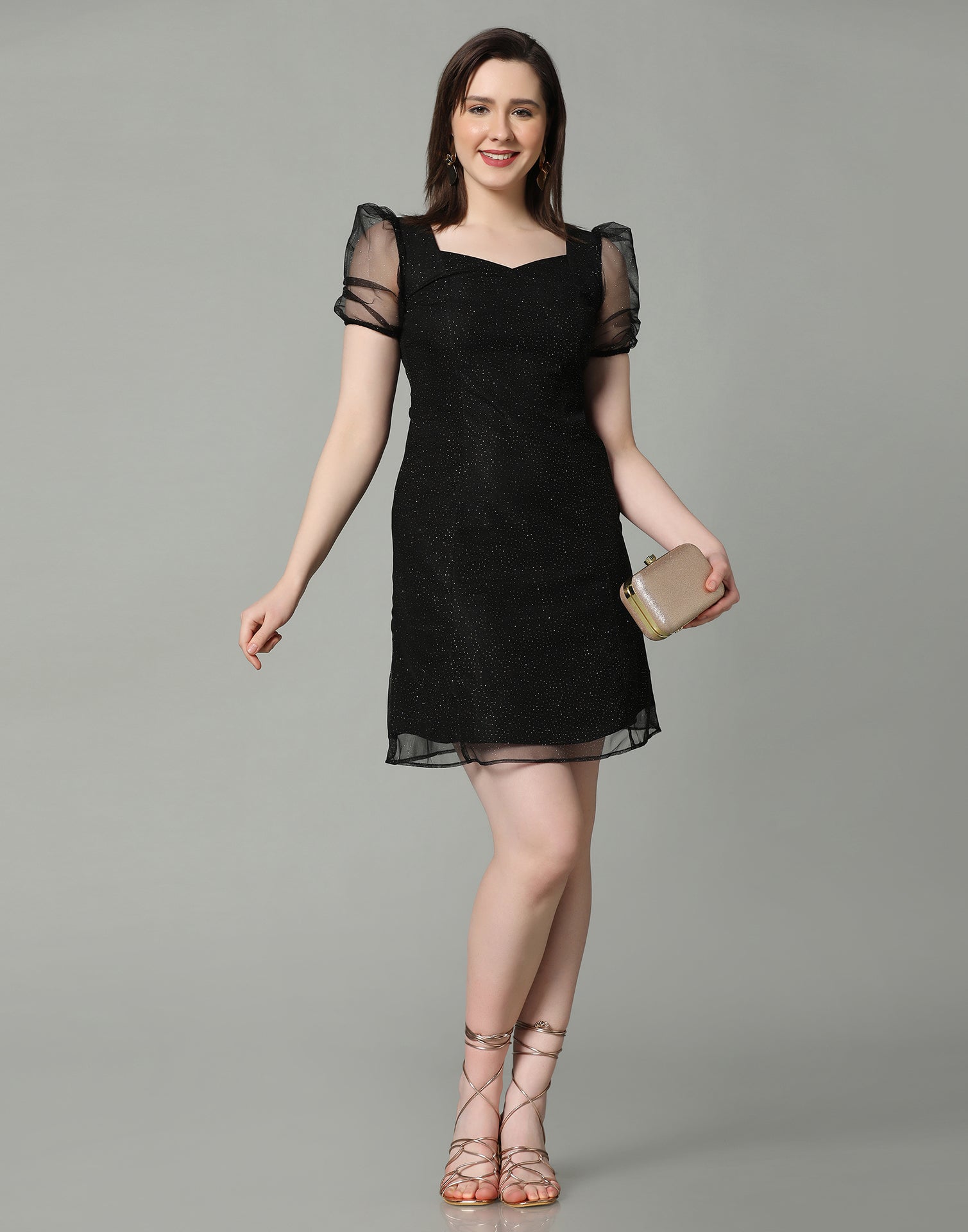 Black puff sleeve party dress | Leemboodi