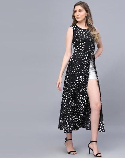 Black Long A-line side slit dress | Leemboodi