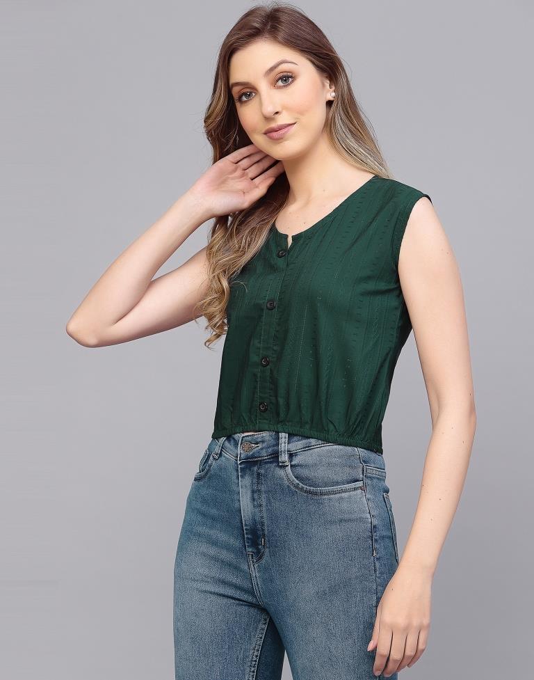 Bottle Green Sleeveless Button up Top | Leemboodi