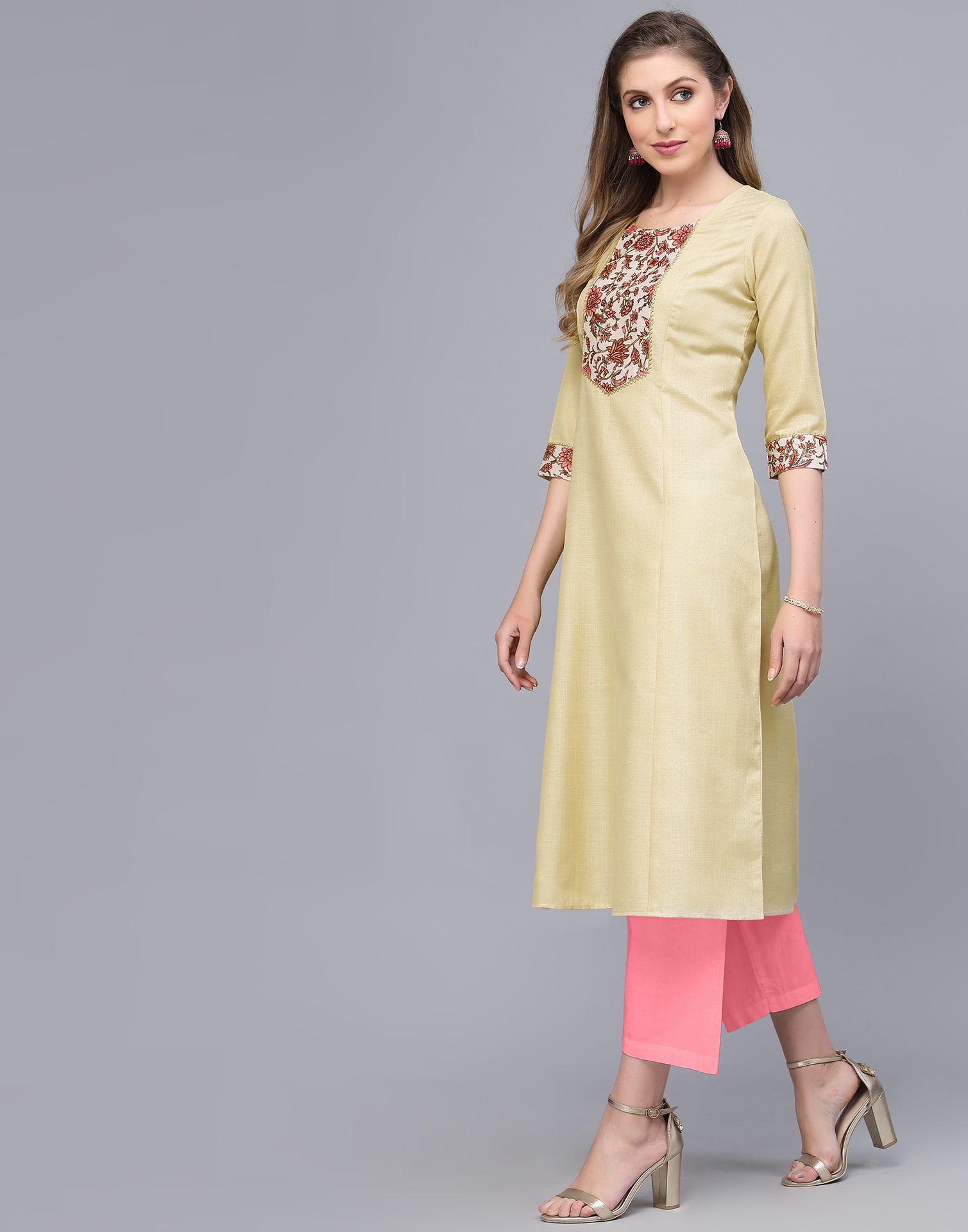 Buy Soch Women Beige Rayon Embellished/sequined Kurta online