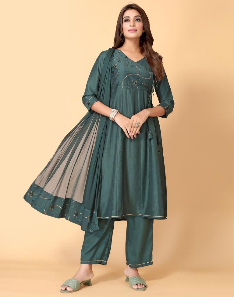 Pastel Sea Green Kurti With Pant And Dupatta | Leemboodi