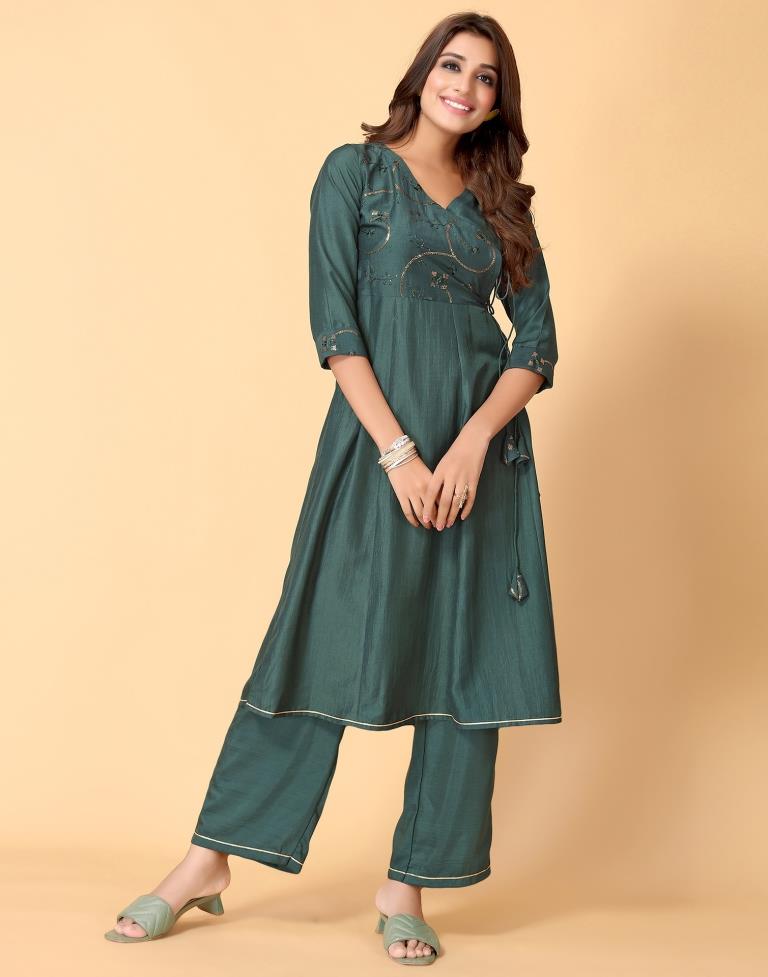 Pastel Sea Green Kurti With Pant And Dupatta | Leemboodi