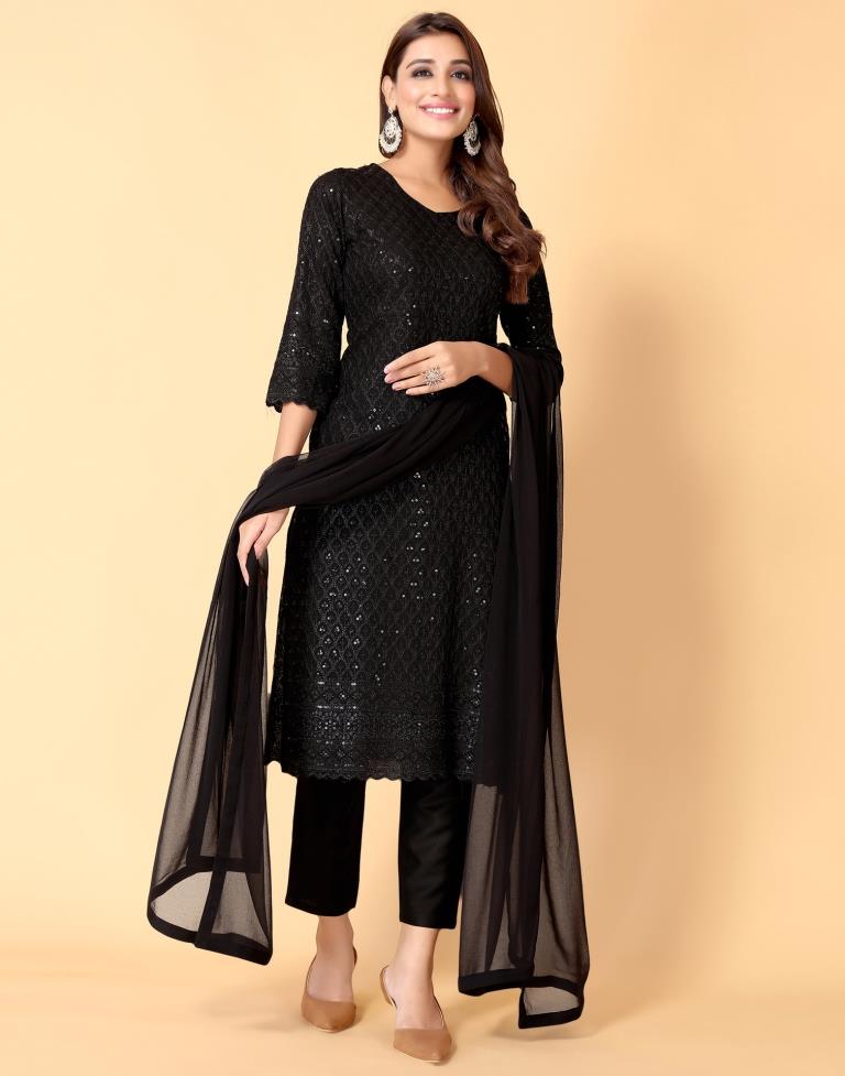 Designer Partywear long Split Kurti with Pant Palazzo and embroidery  Bespoke made to order -