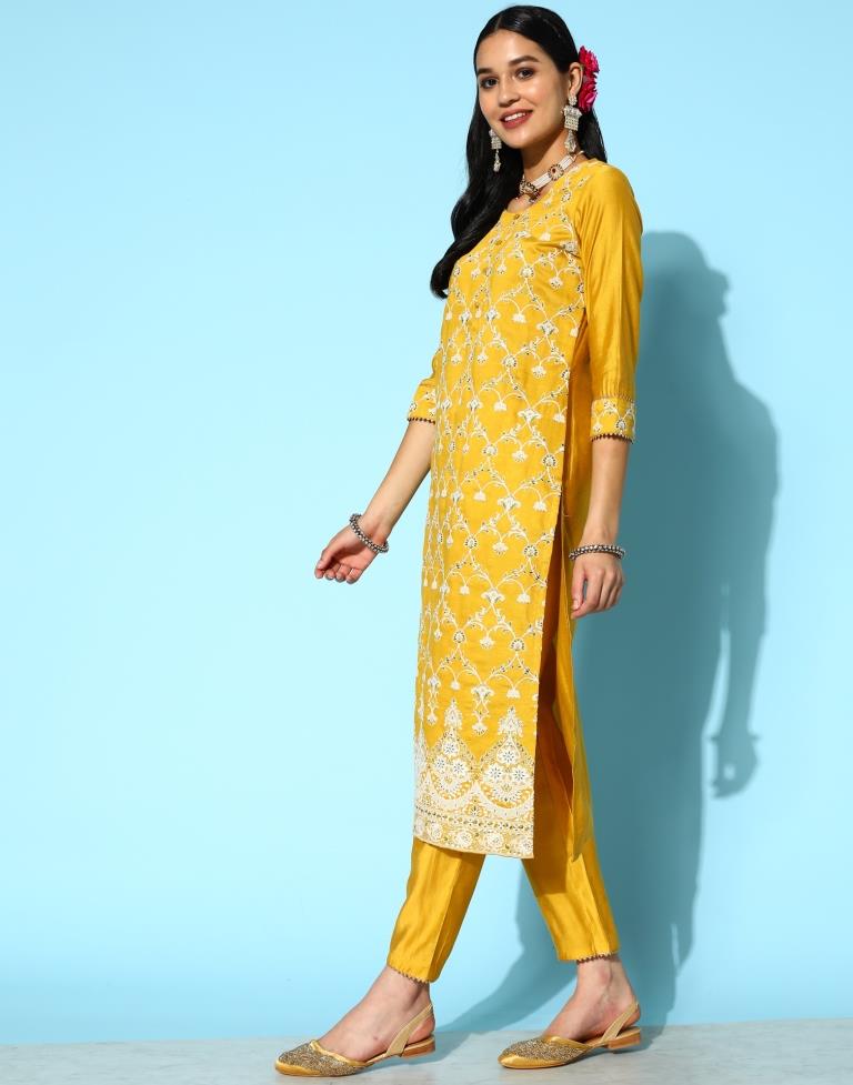 Yellow Kurti With Pant And Dupatta | Leemboodi