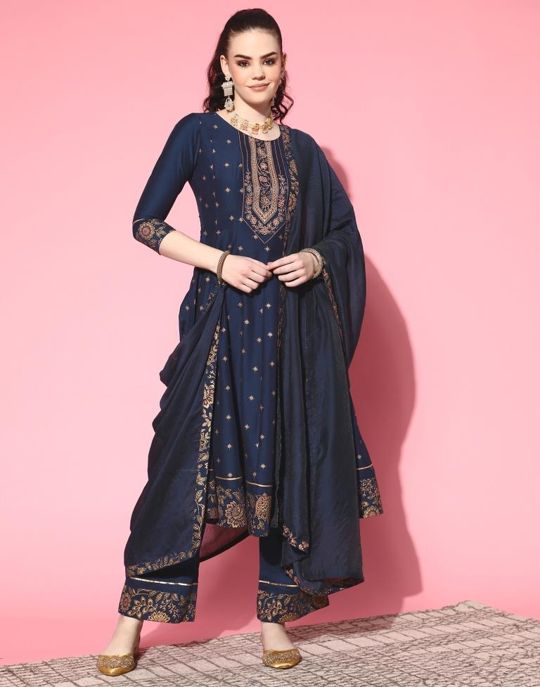 Blue Kurti With Pant And Dupatta | Leemboodi