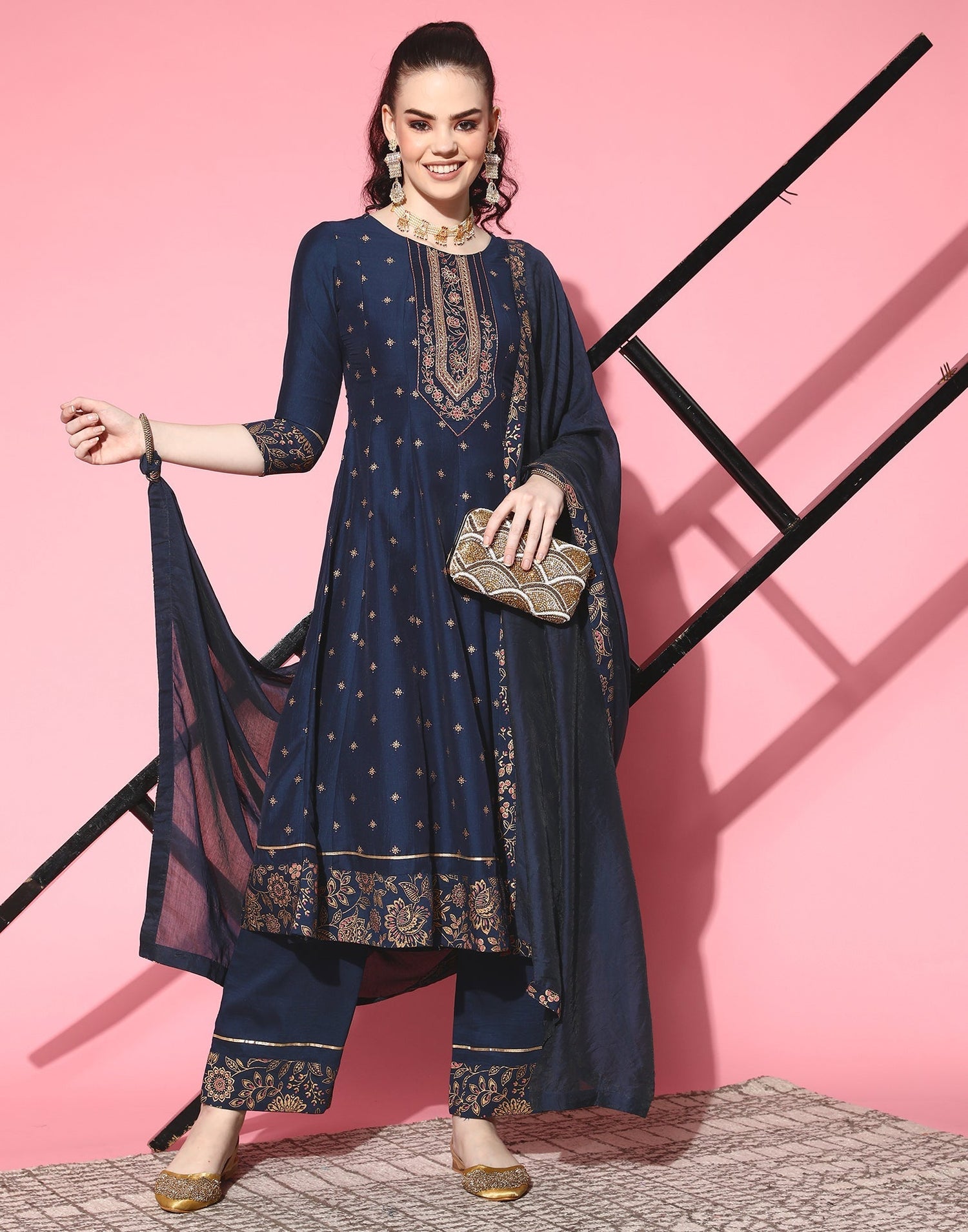 Blue Kurti With Pant And Dupatta | Leemboodi