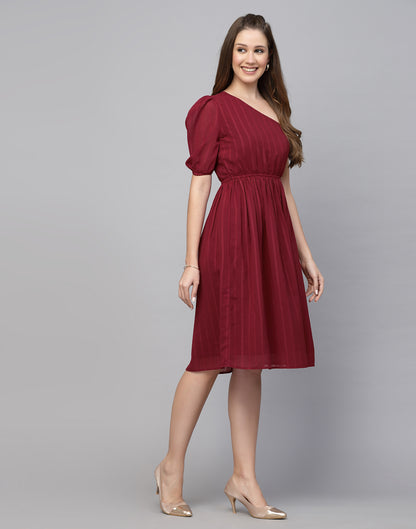 Red Chiffon One shoulder  Dress | Leemboodi